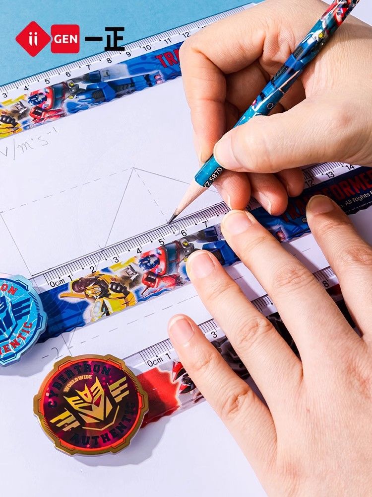 Transformers rotating ruler elementary school boy acrylic straight ruler fun transparent fine glitter ruler